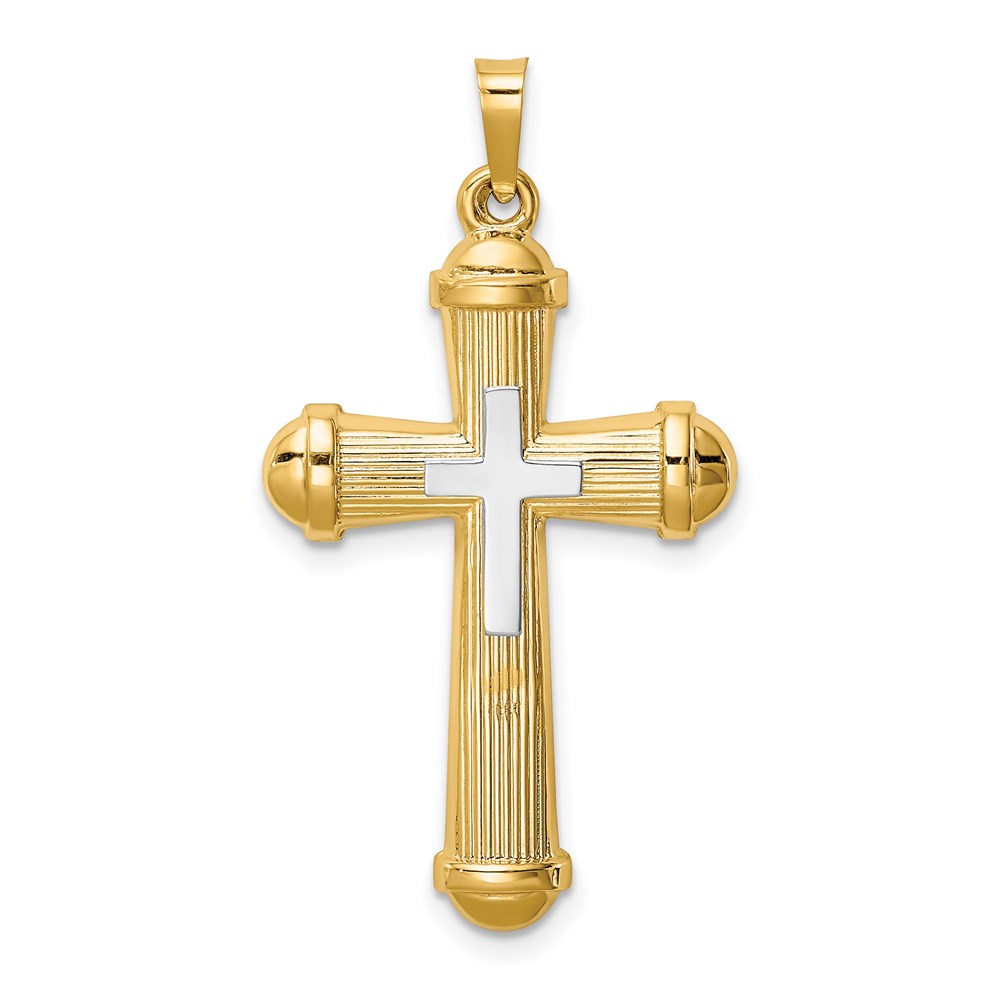 XR1829.jpg 14k Two-tone Hollow Polished Cross with Center Cross Pendant - Image 1