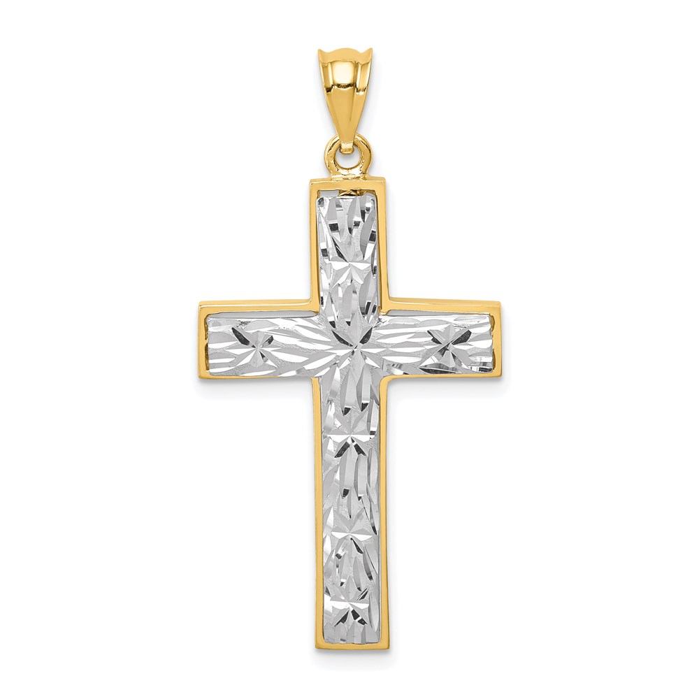 XR1830.jpg 14K Two-tone Polished and Diamond-cut Cross Pendant - Image 1