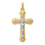14k Two-tone Hollow Polished Chevron Design Crucifix Pendant
