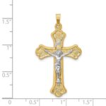 14k Two-tone Hollow Polished Woven Fleur de Lis Crucifix Pendant - Image 4