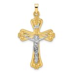 14k Two-tone Polished Solid INRI Crucifix Cross Pendant