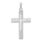 14k White Gold Polished Solid Striped Double Cross Pendant
