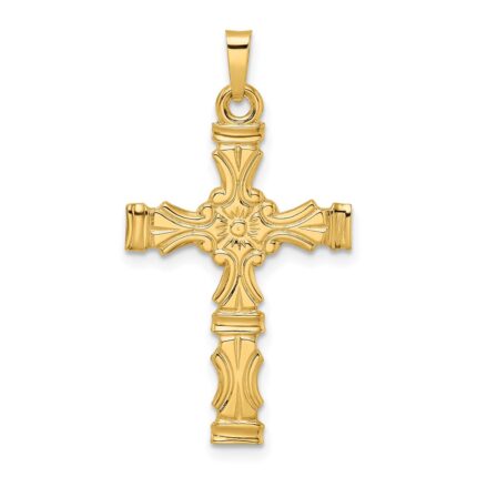 14k Polished Solid Fancy Design Cross Pendant