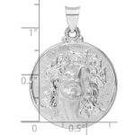 14k White Gold Polished and Satin Hollow Jesus Face Disc Pendant - Image 3
