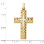 14k Two-tone Polished Hollow Woven Double Cross Pendant - Image 3