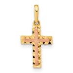 14K Two-tone Mini Diamond-cut Cross Pendant