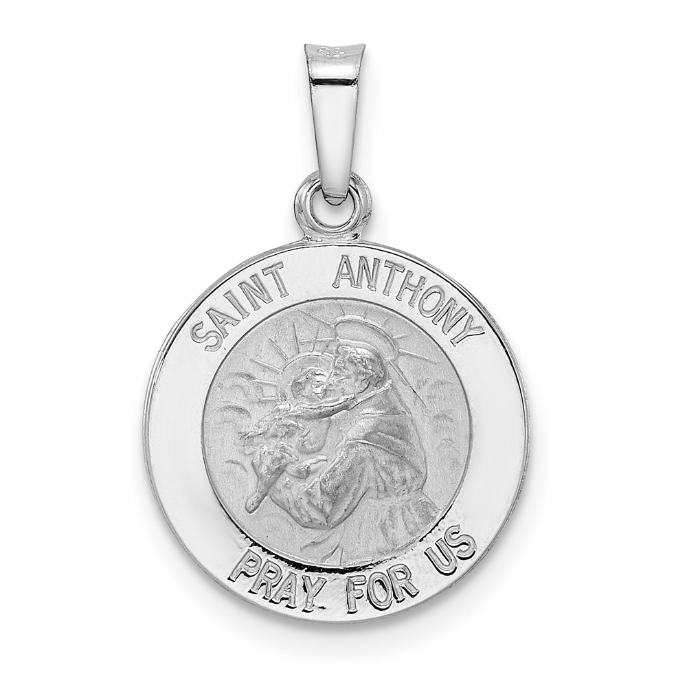 XR1919.jpg 14k White Gold Polished and Satin Hollow St Anthony Medal Pendant - Image 1