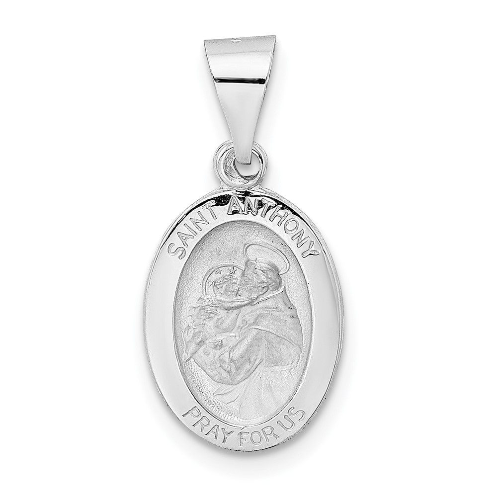 XR1923.jpg 14k White Gold Polished and Satin Hollow St Anthony Medal Small Oval Pendant - Image 1