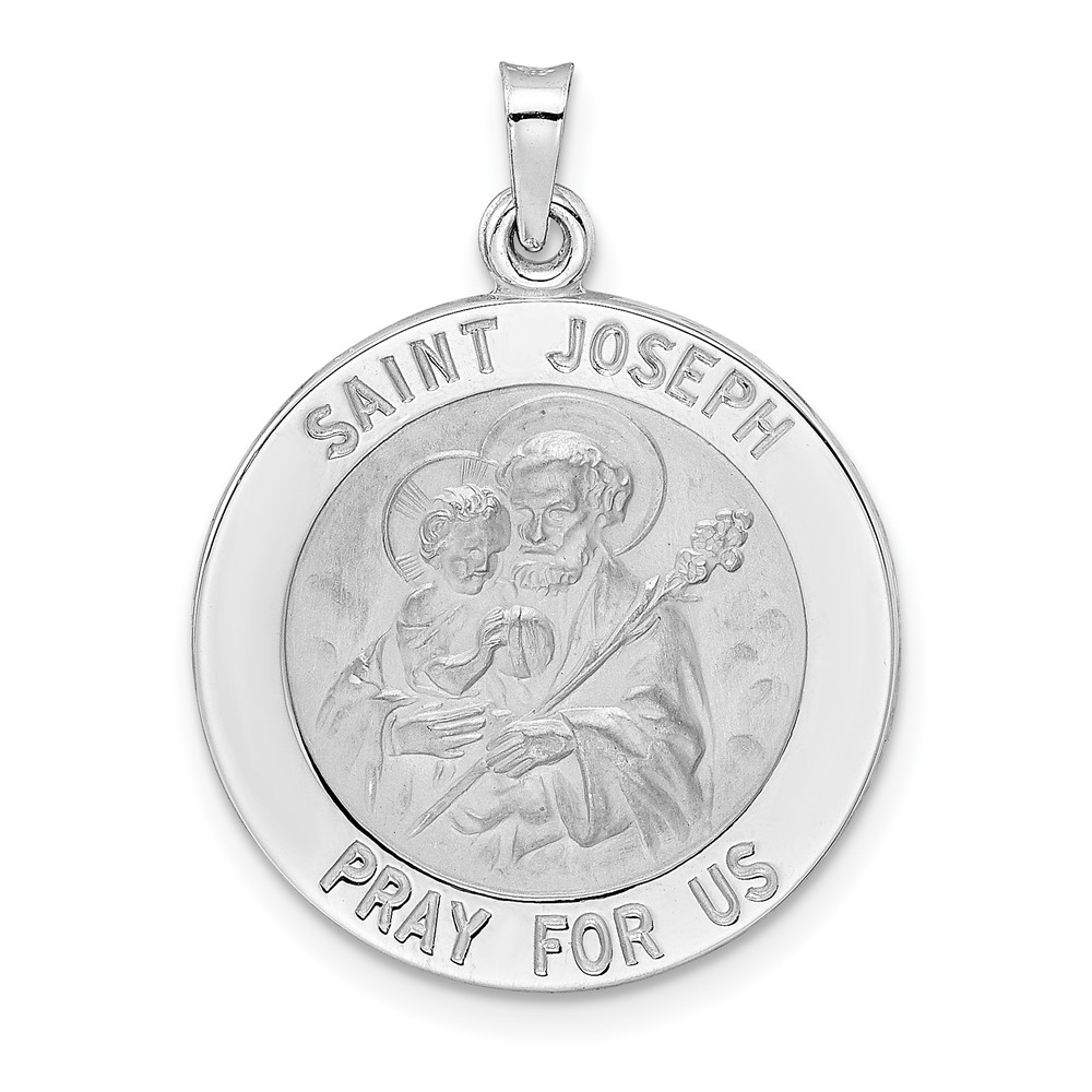 XR1931.jpg 14k White Gold Polished and Satin Solid Saint Joseph Medal Round Pendant - Image 1