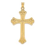 14k Polished and Textured Solid Large Fleur de Lis Cross Pendant