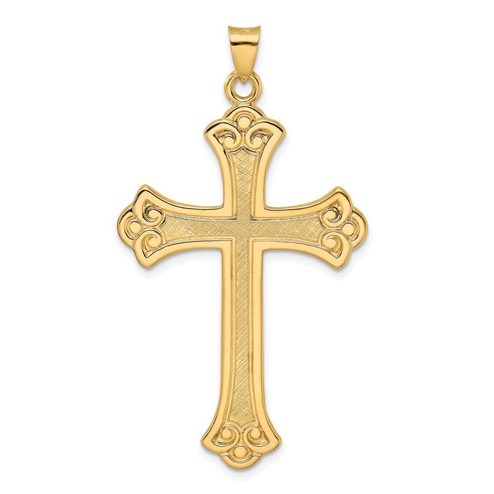 XR1934.jpg 14k Polished and Textured Solid Large Fleur de Lis Cross Pendant - Image 1