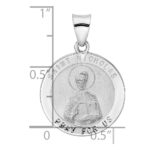 14k White Gold Polished and Satin Hollow St Nicholas Medal Round Pendant - Image 3