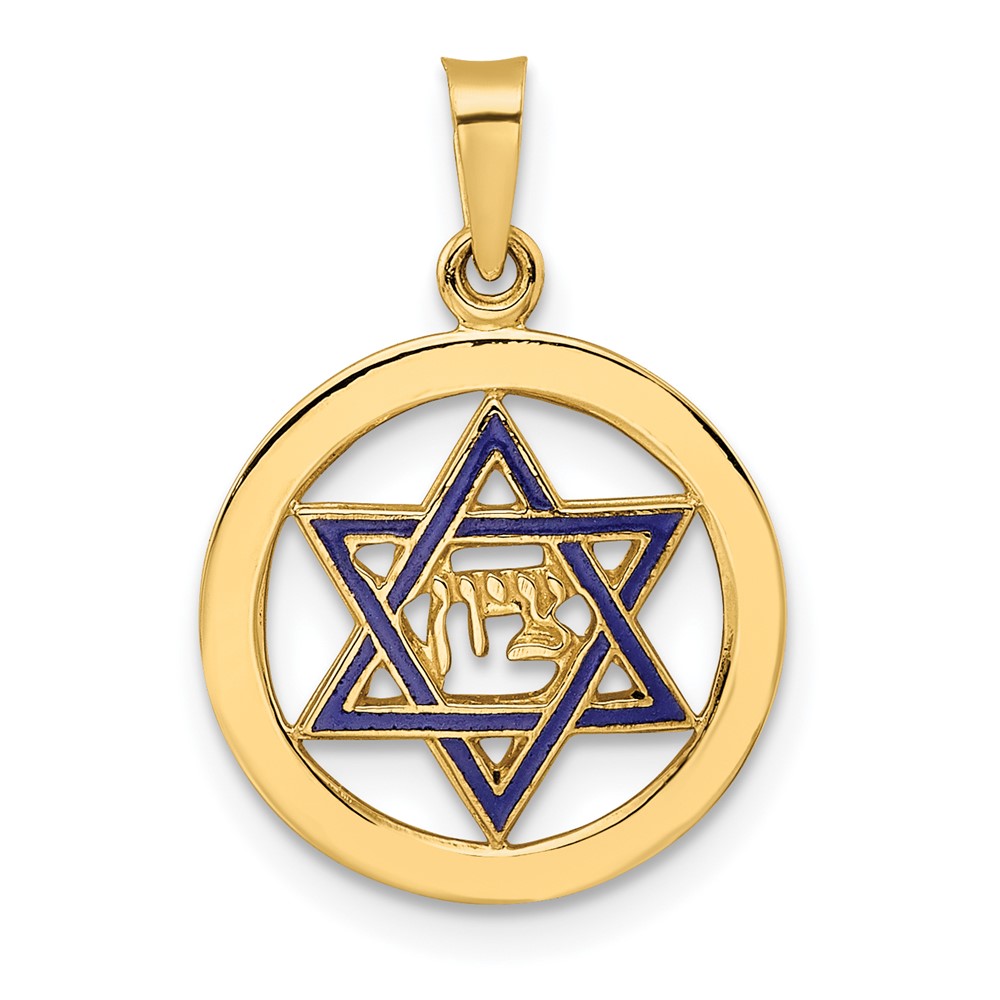 XR1965.jpg 14k Polished Blue Enameled Solid Star of David in Circle Pendant - Image 1