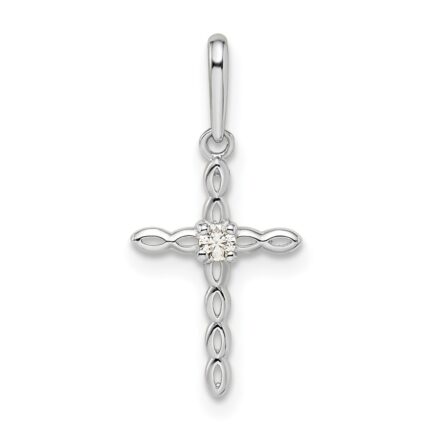 14k White Gold CZ Cross Pendant