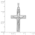 14k White Gold Polished Solid INRI Striped Crucifix Pendant - Image 3