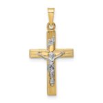 14k Two-tone Polished Solid INRI Crucifix Pendant