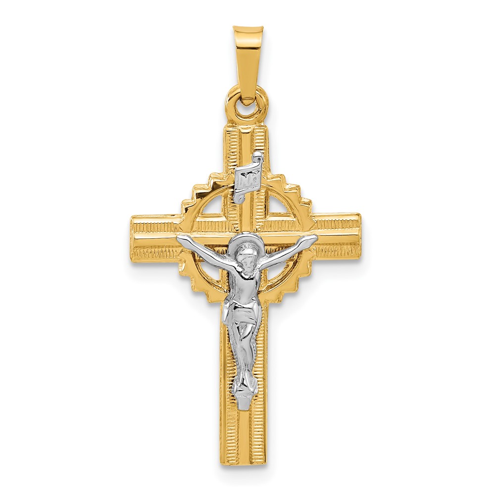 XR2094.jpg 14k Two-Tone Hollow INRI Iona Crucifix Pendent - Image 1