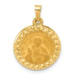14K Polished and Satin Hollow Sacred Heart of Jesus Medal Round Pendant