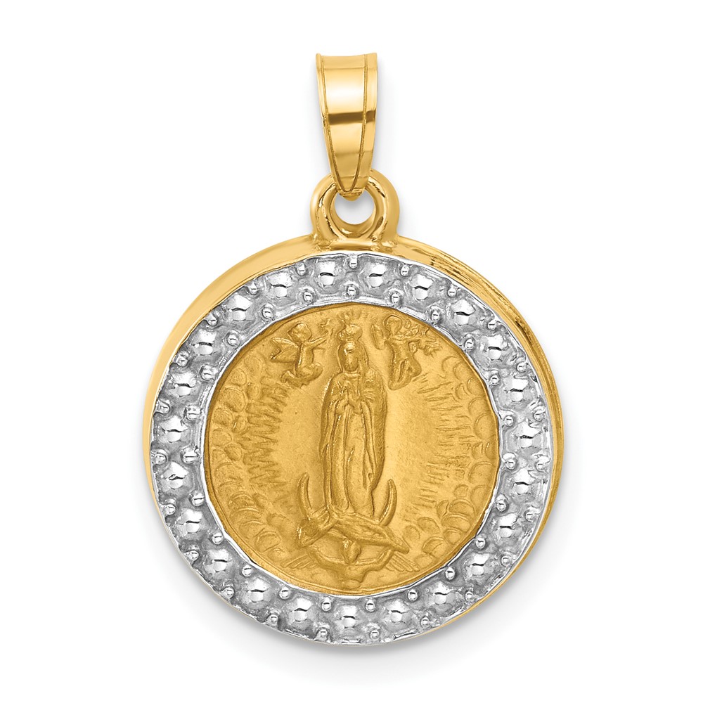 XR2101.jpg 14k and White Rhodium Polished and Satin Hollow Our Lady of Guadalupe Medal Round Pendant - Image 1