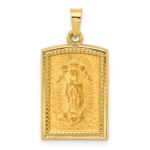 14K Polished and Satin Hollow Our Lady of Guadalupe Rectangular Pendant