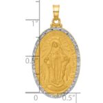 14K and White Rhodium Polished and Satin Solid Miraculous Medal Oval Pendant - Image 4