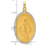 14K and White Rhodium Polished and Satin Solid Miraculous Medal Oval Pendant - Image 4