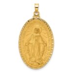 14k Polished and Satin Solid Miraculous Medal Oval Pendant