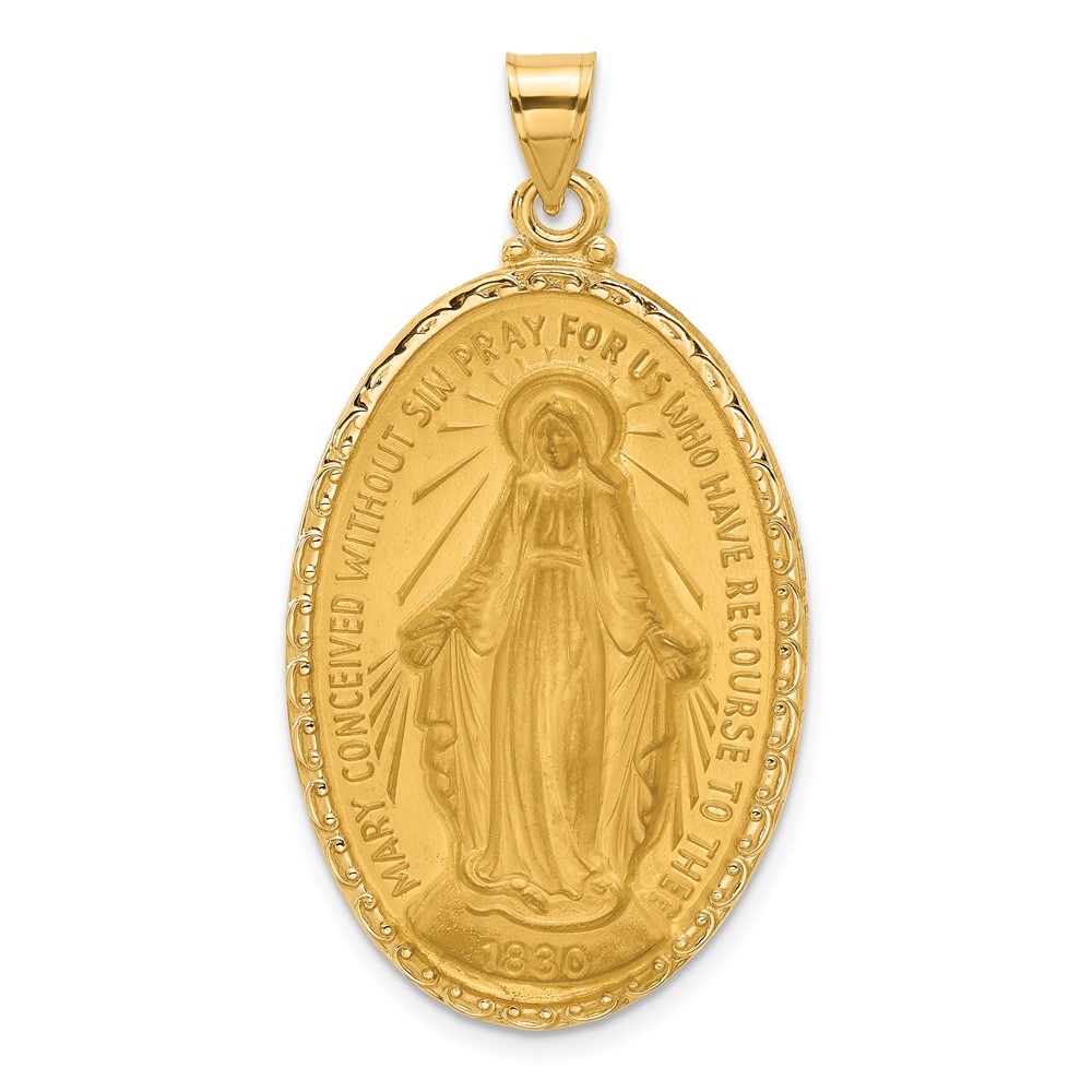XR2123.jpg 14k Polished and Satin Solid Large Miraculous Medal Oval Pendant - Image 1
