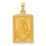 14k Polished and Satin Hollow Miraculous Medal Rectangular Pendant