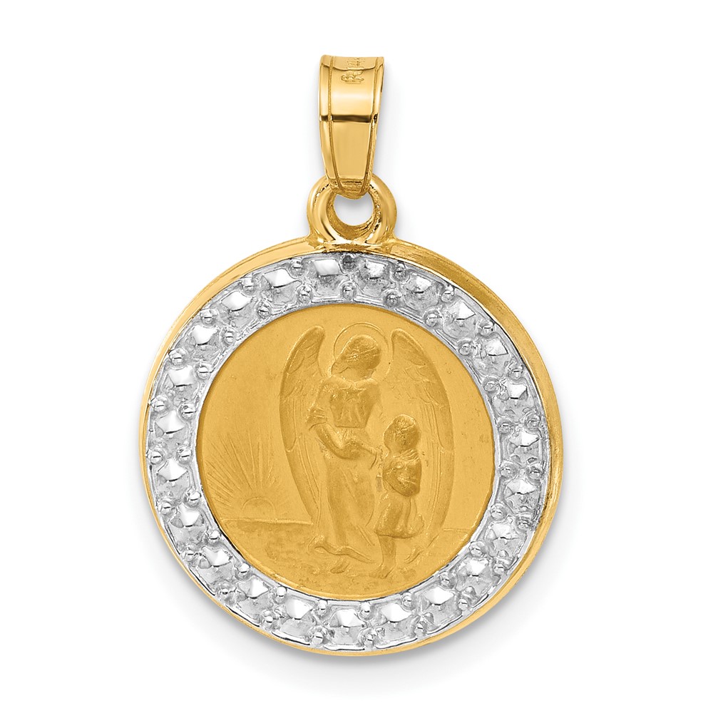 XR2129.jpg 14K and White Rhodium Polished and Satin Hollow Our Guardian Angel Medal Pendant - Image 1