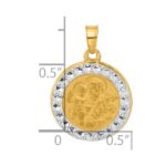 14K with White Rhodium Polished and Satin Hollow St. Joseph Medal Round Pendant - Image 4