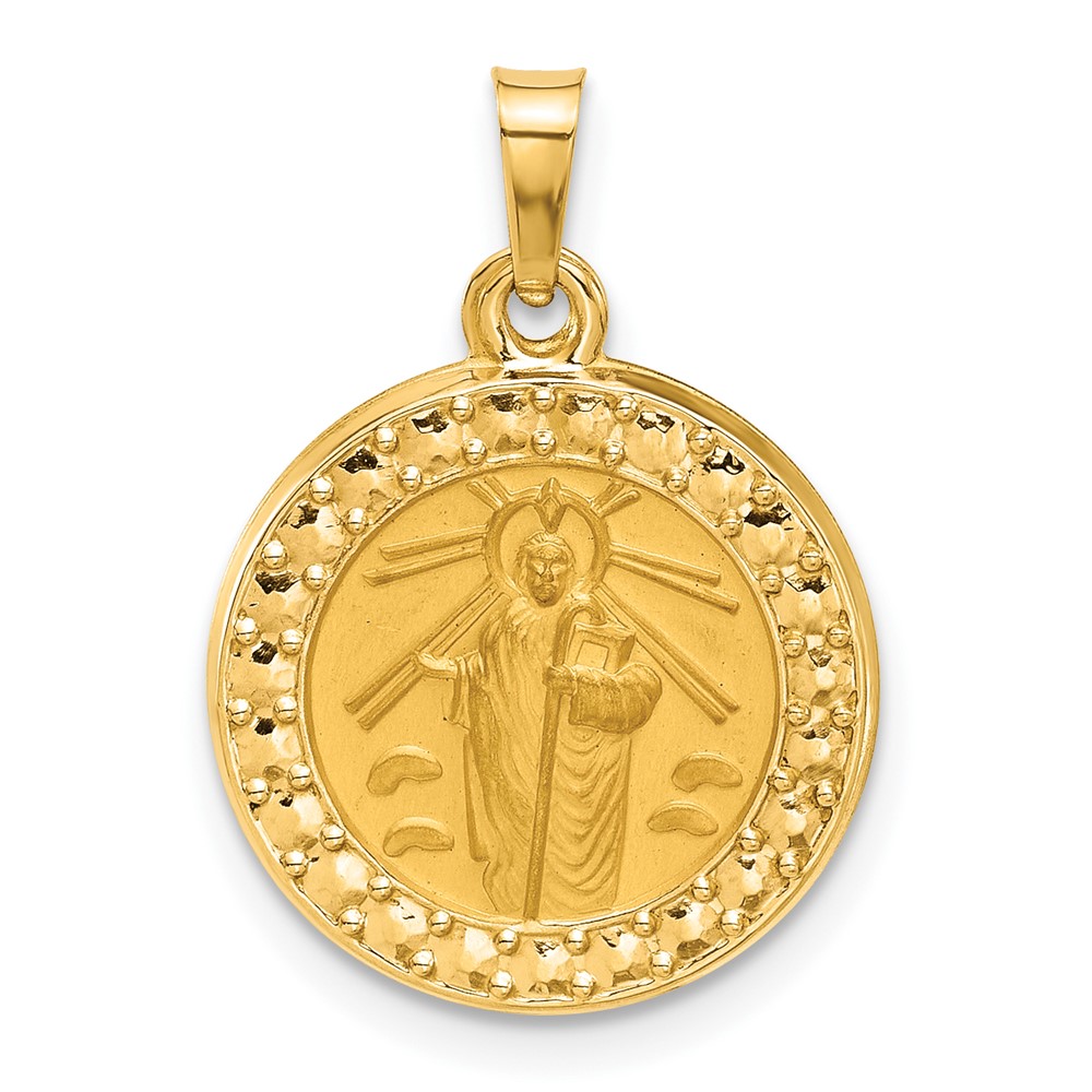 XR2146.jpg 14K Polished and Satin Hollow St. Jude Thaddeus Medal Round Charm - Image 1