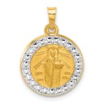 14K with White Rhodium Polished and Satin Hollow St. Jude Thaddeus Medal Round Charm