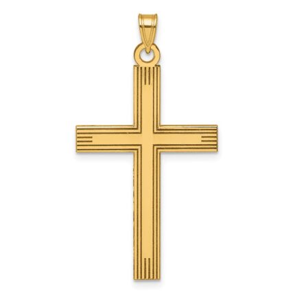 14k Laser Etched Cross Charm