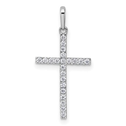 14k White Gold Polished CZ Latin Cross Pendant