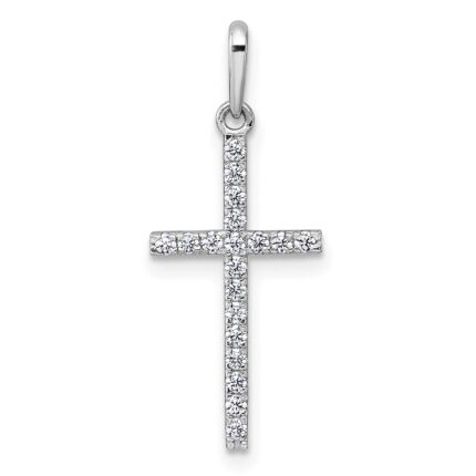 14k White Gold Polished CZ Latin Cross Pendant