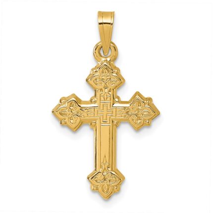 14k Polished Fleur de Lis Cross Pendant