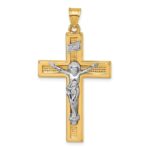 14k with White Rhodium Polished INRI Crucifix Cross Pendant