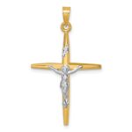 14k with White Rhodium Polished INRI Crucifix Cross Pendant