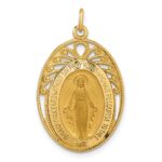 14k Polished and Satin Semi-solid Miraculous Medal in Frame Oval Pendant