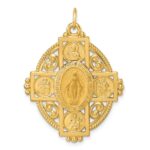 14k Polished Miraculous Medal and Four-way Cross in Filigree Oval Pendant