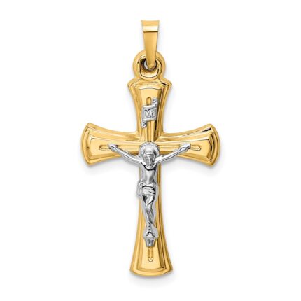 14k Two-tone INRI Hollow Crucifix Pendant