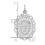 14k White Gold Polished and Satin Solid Miraculous Medal Scalloped Edge Oval Pendant - Image 3