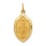 14k Polished and Satin Solid Miraculous Medal Oval Pendant