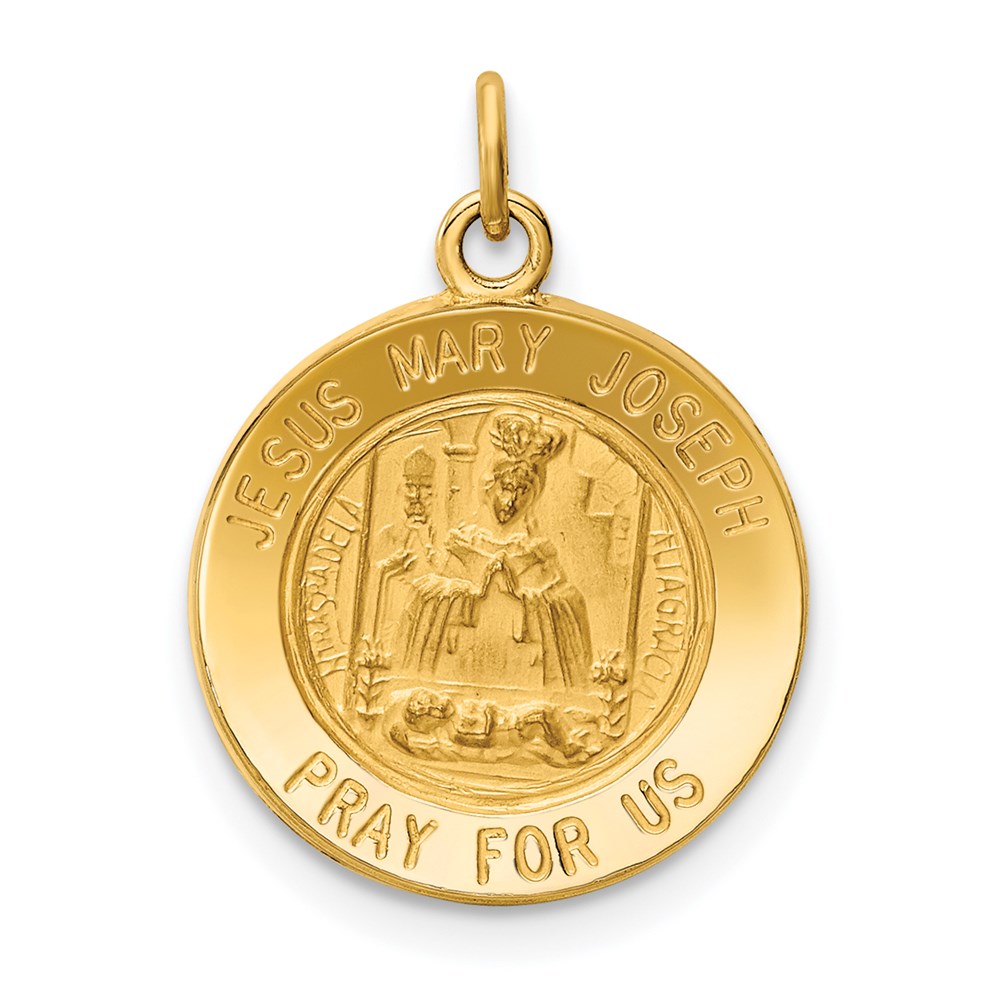 XR353.jpg 14k Polished and Satin Solid Jesus, Mary, Joseph Medal Round Charm - Image 1