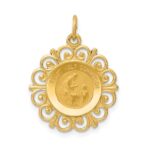14k Polished and Satin Solid FIRST HOLY COMMUNION Medal Scalloped Edge Charm