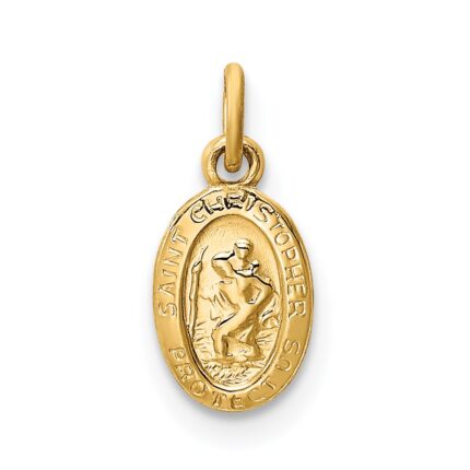 14k Polished Solid Mini Saint Christopher Medal Oval Charm