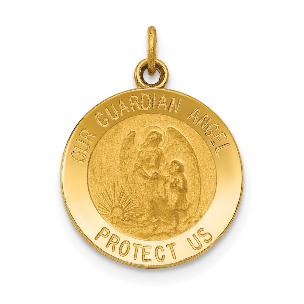 XR389.jpg 14k Polished and Satin Solid Our Guardian Angel Medal Charm - Image 1