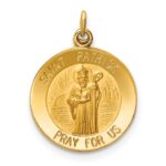 14k Polished and Satin Solid Saint Patrick Medal Round Charm