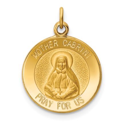 14k Polished and Satin Solid Mother Cabrini Medal Round Charm